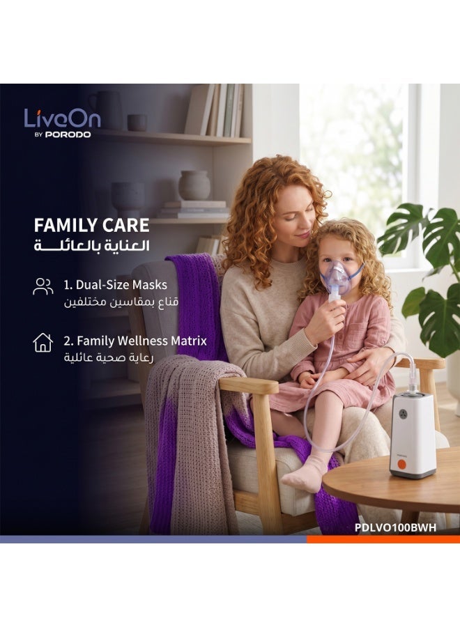 porodo LiveOn Nebulizer with 8mL Medicine Cup, 1200mAh Battery, USB-C Charging, Compact Design, Dual Mask Compatibility, Medical Grade - Image 2