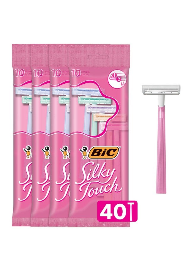 Bic Silky Touch Women'S Disposable Razors With 2 Blades Pretty Pastel Razor Handles 40 Count Value Pack Of Shaving Razors - Image 1
