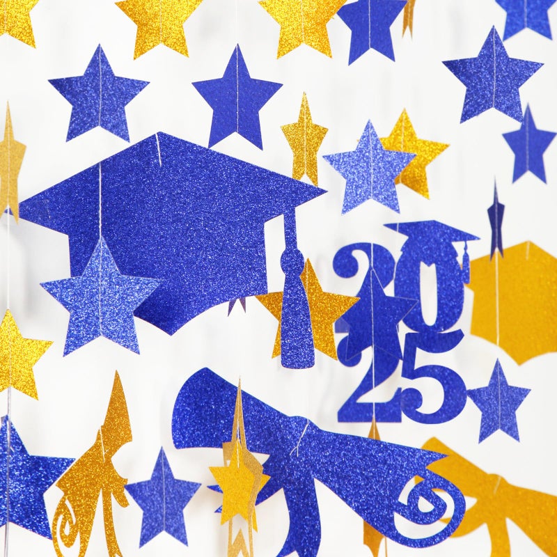 burgleda Navy-Blue Gold Graduation Party-Decorations Garland - 8pcs Congrats Grad Class 2025 Banner Star Hat Hanging Streamers College High School Congratulations Masters Classroom Backdrop Decor Burgleda - Image 2