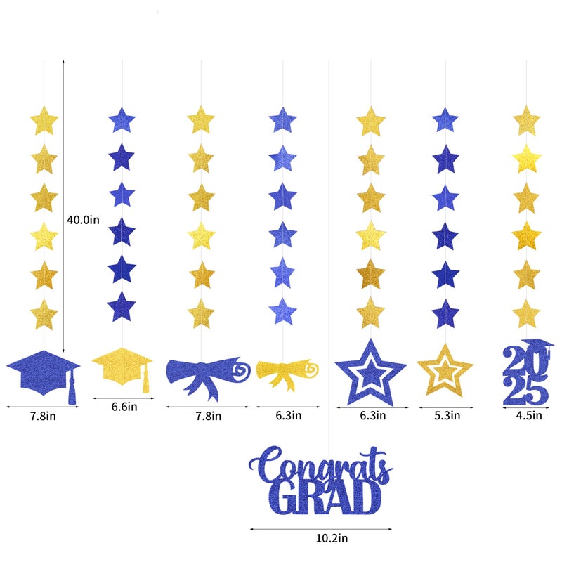 burgleda Navy-Blue Gold Graduation Party-Decorations Garland - 8pcs Congrats Grad Class 2025 Banner Star Hat Hanging Streamers College High School Congratulations Masters Classroom Backdrop Decor Burgleda - Image 4