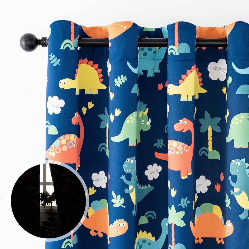 Sivio Blackout Curtains for Kids Bedroom Grommet Top Thermal Insulated Darkening Curtains for Nursery Living Room Dinosaur Prints Set of 2 Panels 52 x 63 Inch