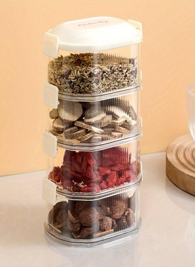 VEPROIX Stackable 4-Layer Transparent Spice Storage Container – Multipurpose Airtight Organizer Box for Kitchen Herbs, Masala, Dry Fruits, Seeds, Space-Saving Plastic Jars with Locking Lids (1 Pack) - Image 1