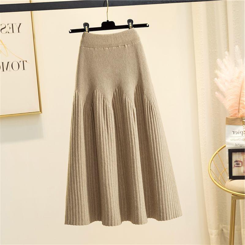 New Mid-Length Dress A- Line All-Match Knitted Skirt Women'S Western-Style Pleated Skirt Elegant Slim-Looking Hip Covering Q97 - Image 5