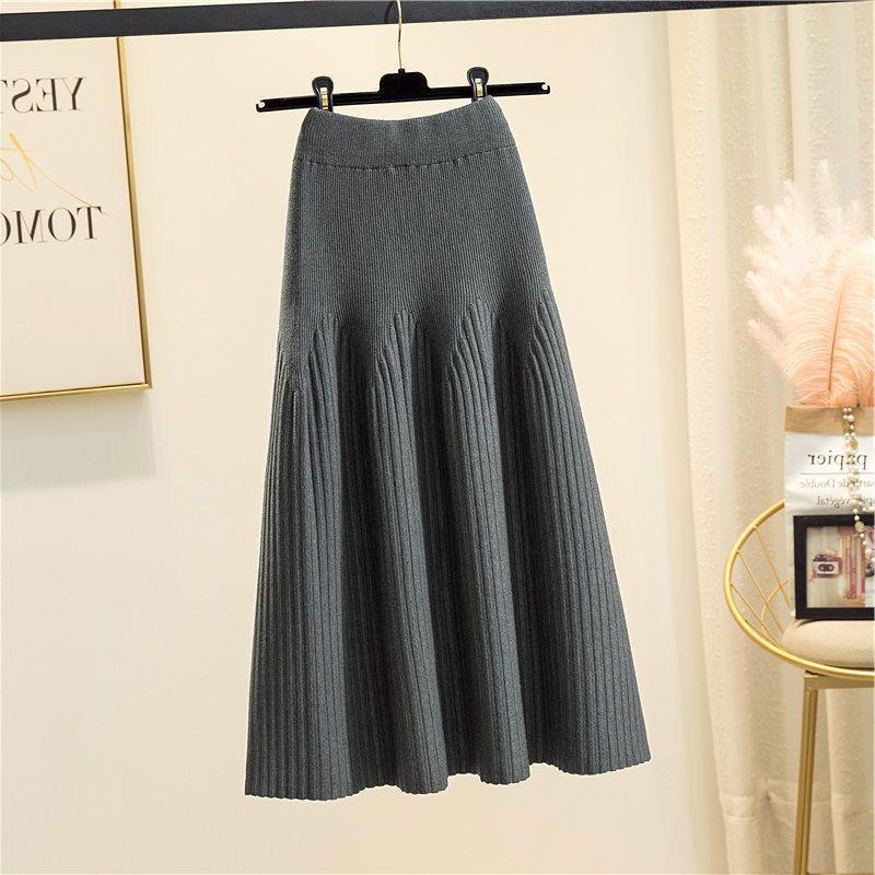 New Mid-Length Dress A- Line All-Match Knitted Skirt Women'S Western-Style Pleated Skirt Elegant Slim-Looking Hip Covering Q97 - Image 2