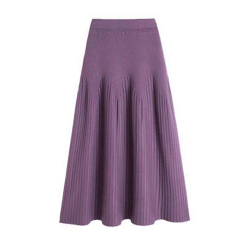 New Mid-Length Dress A- Line All-Match Knitted Skirt Women'S Western-Style Pleated Skirt Elegant Slim-Looking Hip Covering Q97 - Image 1