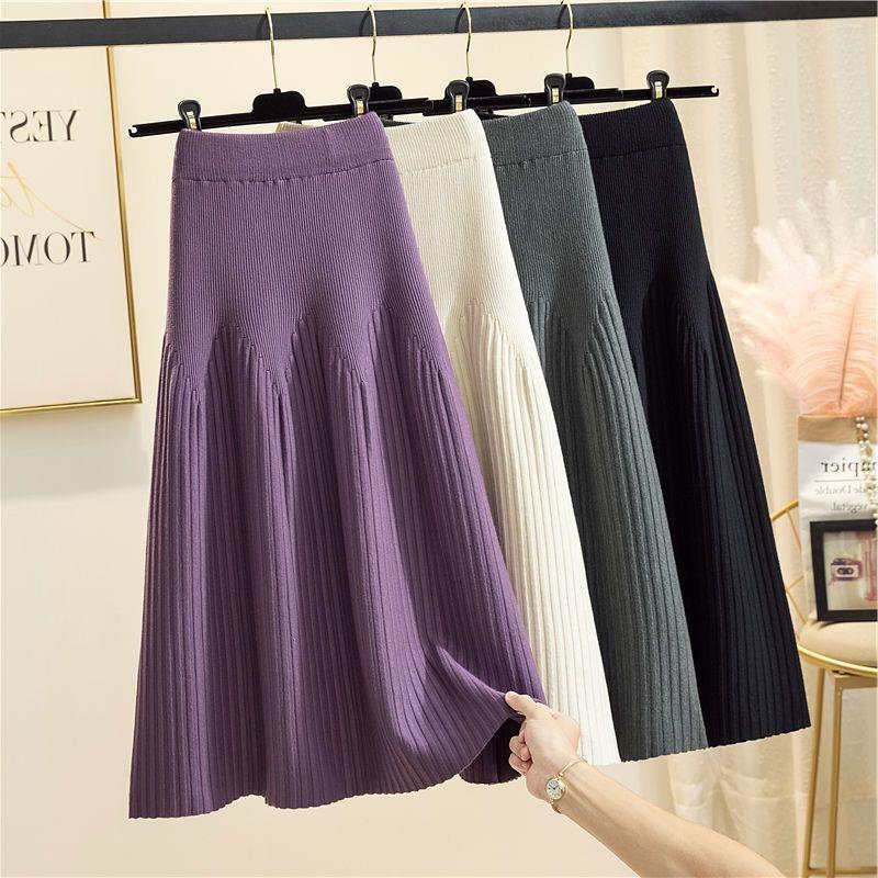 New Mid-Length Dress A- Line All-Match Knitted Skirt Women'S Western-Style Pleated Skirt Elegant Slim-Looking Hip Covering Q97 - Image 3