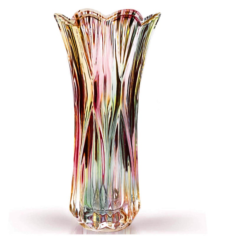 Yuccasly Glass Colorful Vase,Glass Flower Vase Decor for Home Dining Table Living Room,Office Wedding Holiday Party,Handmade Pattern(Phoenix Tail Style) - Image 1