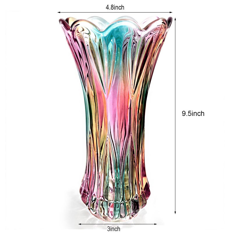Yuccasly Glass Colorful Vase,Glass Flower Vase Decor for Home Dining Table Living Room,Office Wedding Holiday Party,Handmade Pattern(Phoenix Tail Style) - Image 2