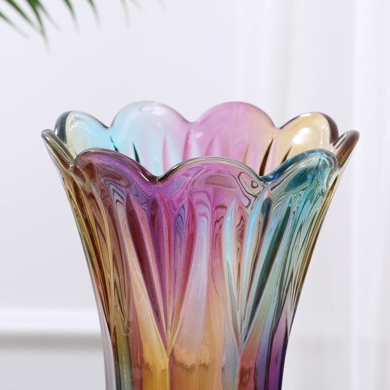 Yuccasly Glass Colorful Vase,Glass Flower Vase Decor for Home Dining Table Living Room,Office Wedding Holiday Party,Handmade Pattern(Phoenix Tail Style) - Image 4