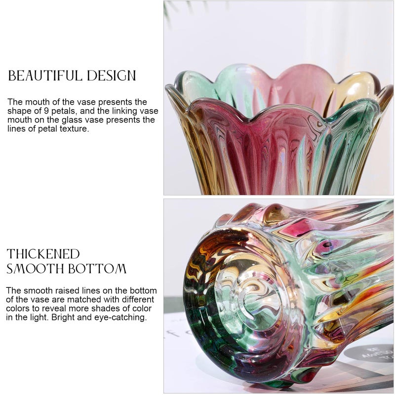 Yuccasly Glass Colorful Vase,Glass Flower Vase Decor for Home Dining Table Living Room,Office Wedding Holiday Party,Handmade Pattern(Phoenix Tail Style) - Image 3