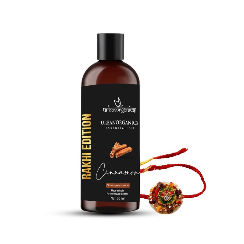 Urbanorganics Urbanorganics Luxurious Rakhi Combo I 100 Pure Natural Essential Oil 50 ml with Beautiful Rakhi I Best Rakhi Gift for Brother Sister I Healthy Glowing Skin Cinnamon  - Image 1