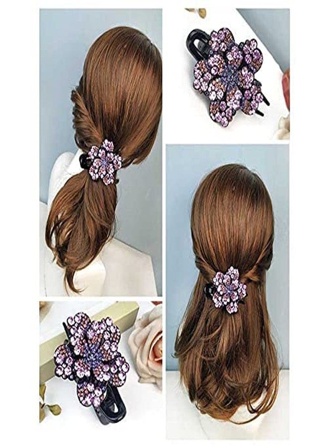 MYSELF Rhinestone Single Flower Hair Bun Clip | Crystal Flower Hairpin Barrette | Crystals Glitter Hair Claw Clip for Women Girls Thick Long Hair (pack of 2 pc) - Image 3