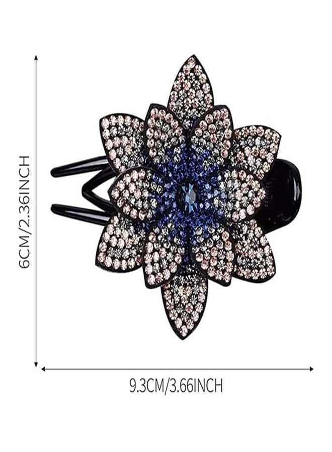 MYSELF Rhinestone Single Flower Hair Bun Clip | Crystal Flower Hairpin Barrette | Crystals Glitter Hair Claw Clip for Women Girls Thick Long Hair (pack of 2 pc) - Image 5