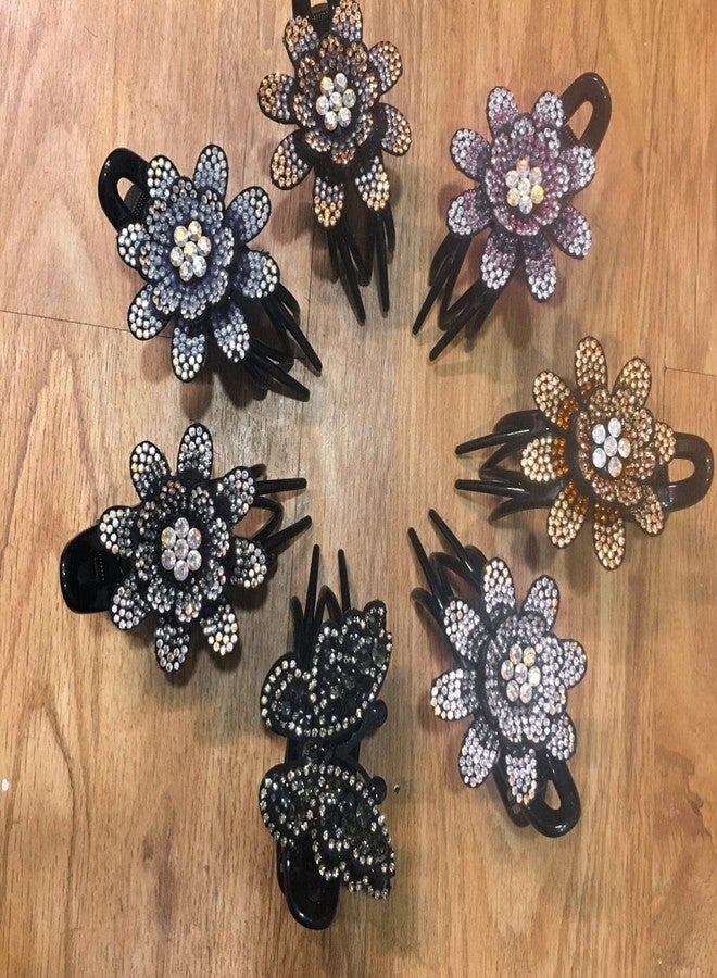 MYSELF Rhinestone Single Flower Hair Bun Clip | Crystal Flower Hairpin Barrette | Crystals Glitter Hair Claw Clip for Women Girls Thick Long Hair (pack of 2 pc) - Image 2