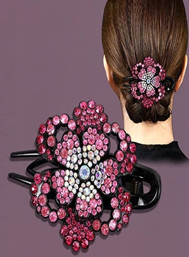 MYSELF Rhinestone Single Flower Hair Bun Clip | Crystal Flower Hairpin Barrette | Crystals Glitter Hair Claw Clip for Women Girls Thick Long Hair (pack of 2 pc) - Image 1