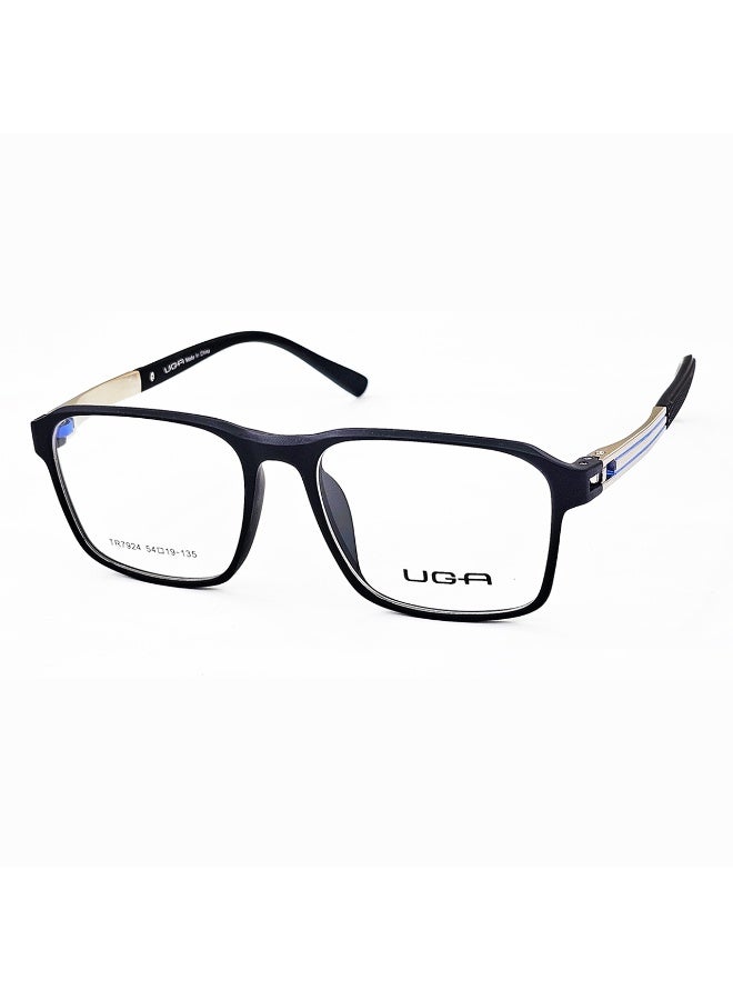 Enjoy style and comfort with these men’s eyeglasses, featuring a sleek black TR frame that is lightweight and flexible for all-day wear. The design is reinforced with durable metal hinges, providing extra strength and reliability for everyday use. Equipped with transparent silicone nose pads for a comfortable and secure fit. These eyeglasses come without lenses, allowing you to customize them with prescription or sunglasses lenses.