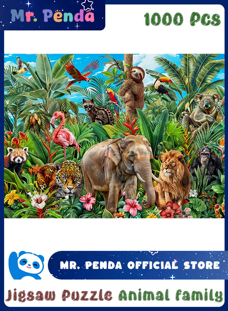 السيد باندا احجية الصور المقطوعة 1000 قطعة للبالغين والمراهقين، احجية عالم حيوانات الغابة الاستوائية (عائلة الحيوانات) - Image 1