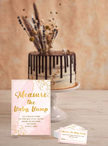 Gihyan Baby Shower Game Set, Measure The Baby Bump(1 Standing Sign + 50 Find Cards), Gold Foil How Big is Mommy's Belly Party Game, Blush Pink Baby Shower/Gender Reveal Party Favor Decor(A03) - Image 3