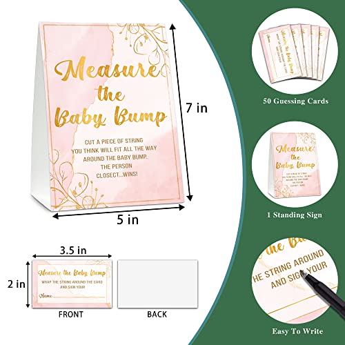 Gihyan Baby Shower Game Set, Measure The Baby Bump(1 Standing Sign + 50 Find Cards), Gold Foil How Big is Mommy's Belly Party Game, Blush Pink Baby Shower/Gender Reveal Party Favor Decor(A03) - Image 2