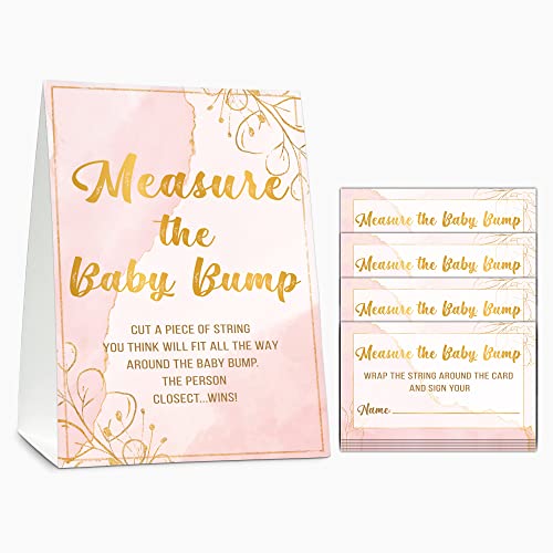 Gihyan Baby Shower Game Set, Measure The Baby Bump(1 Standing Sign + 50 Find Cards), Gold Foil How Big is Mommy's Belly Party Game, Blush Pink Baby Shower/Gender Reveal Party Favor Decor(A03) - Image 1