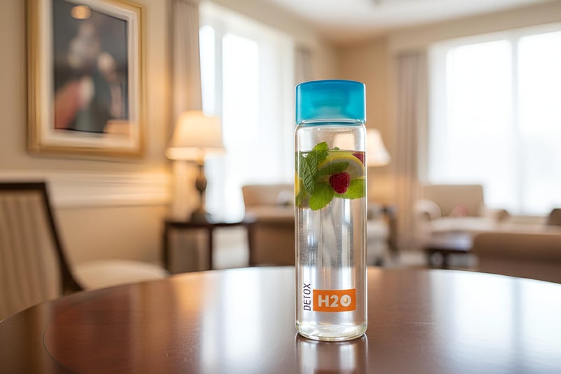 Vency DETOX-H2O Glass Fridge Water Bottle with Plastic Cap Leak proof & detox water bottle glass Wide mouth & Easy to Clean Best Usage for Office-School-College Set of 1, 800ml Clear - Image 4