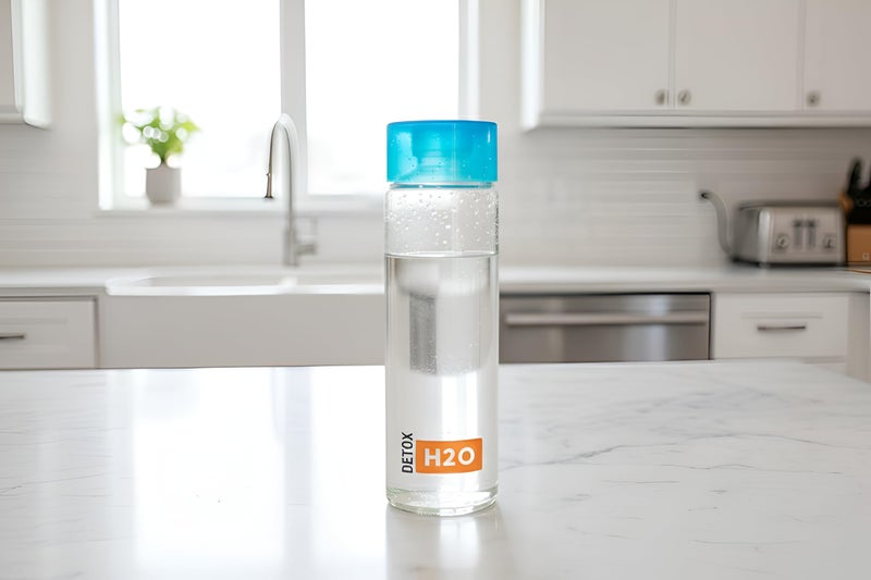 Vency DETOX-H2O Glass Fridge Water Bottle with Plastic Cap Leak proof & detox water bottle glass Wide mouth & Easy to Clean Best Usage for Office-School-College Set of 1, 800ml Clear - Image 3