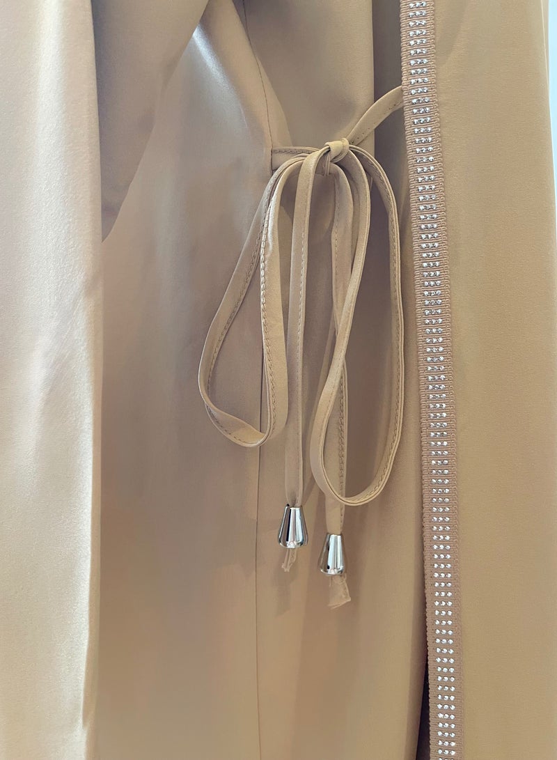 SOLOBUY Dresses Abaya, Color Bronze, Long Sleeves, Ties On The Sides, Collar Funnel, Maxi  - Image 3