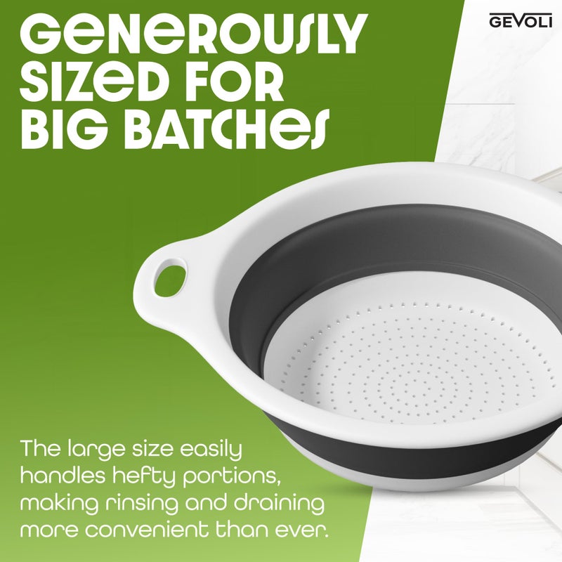 Gevoli Collapsible Colander Strainer, Includes Over-sink Countertop Draining Base (5QT) Large Kitchen Drainer for Vegetables Fruit and Pasta, Round Foldable Draining Basket, Easy Storage (White) - Image 4