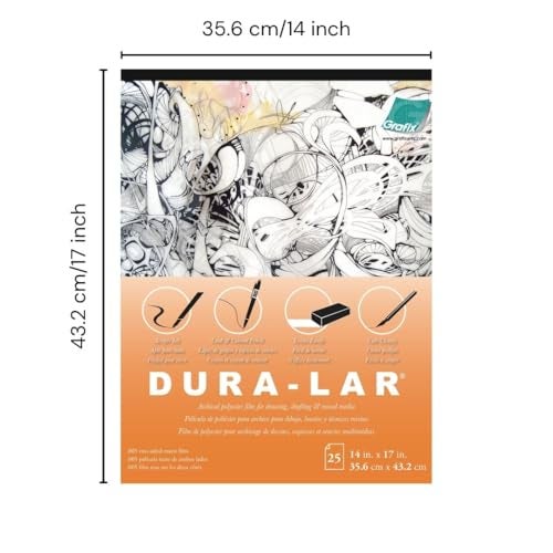 Grafix Dura-Lar 0.005" Film, Matte, Translucent 14"x17", Economical Alternative to Drafting Film, Mylar and Acetate, Translucent Drawing Surface for Lead, Ink, Charcoal and Paint, Pad of 25 Sheets - Image 2