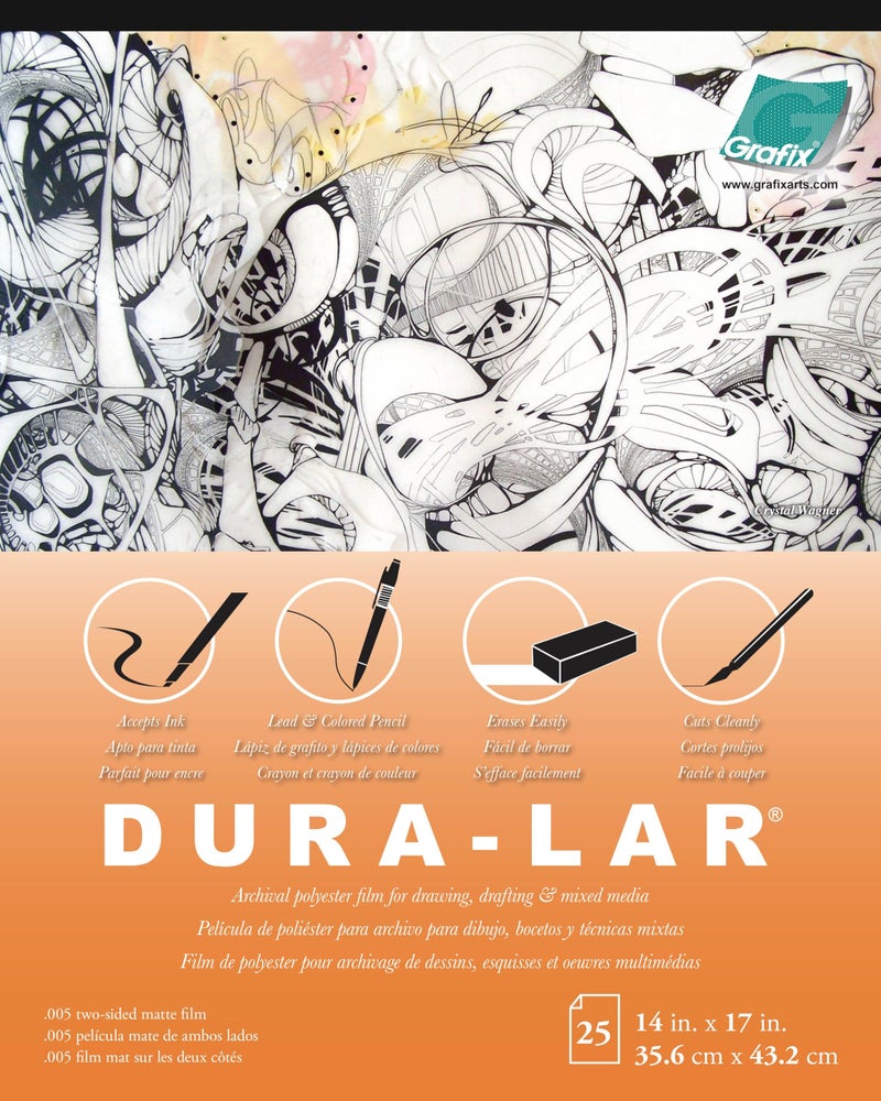Grafix Dura-Lar 0.005" Film, Matte, Translucent 14"x17", Economical Alternative to Drafting Film, Mylar and Acetate, Translucent Drawing Surface for Lead, Ink, Charcoal and Paint, Pad of 25 Sheets - Image 1