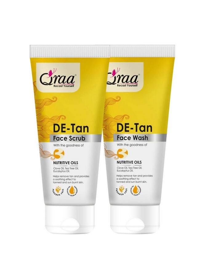 Qraa De Tan Combo Pack | Helps In Tan Removal & Dirt | Improves Pigmentation & Uneven Skin Tone | De Tan Scrub 100Gm & De Tan Face Wash 100Gm | Pack Of 2 (200, 2)  - Image 1