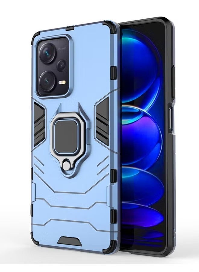 حافظة واقية لهاتف Xiaomi Poco X5 5G، حافظة هاتف مقاومة للاهتراء والصدمات، حافظة متينة بطبقة مزدوجة مقاومة للصدمات مع مسند حلقي مغناطيسي أزرق - Image 1