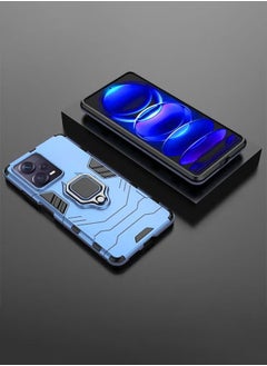 ماركة غير محددة حافظة واقية لهاتف Xiaomi Poco X5 5G، حافظة هاتف مقاومة للاهتراء والصدمات، حافظة متينة بطبقة مزدوجة مقاومة للصدمات مع مسند حلقي مغناطيسي أزرق  - Image 3