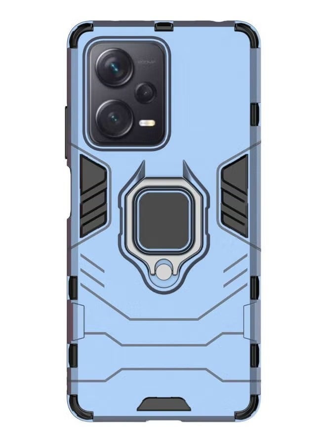 حافظة واقية لهاتف Xiaomi Poco X5 5G، حافظة هاتف مقاومة للاهتراء والصدمات، حافظة متينة بطبقة مزدوجة مقاومة للصدمات مع مسند حلقي مغناطيسي أزرق - Image 4