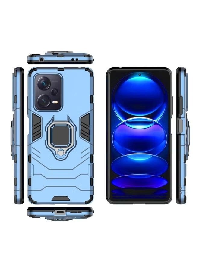 حافظة واقية لهاتف Xiaomi Poco X5 5G، حافظة هاتف مقاومة للاهتراء والصدمات، حافظة متينة بطبقة مزدوجة مقاومة للصدمات مع مسند حلقي مغناطيسي أزرق - Image 5