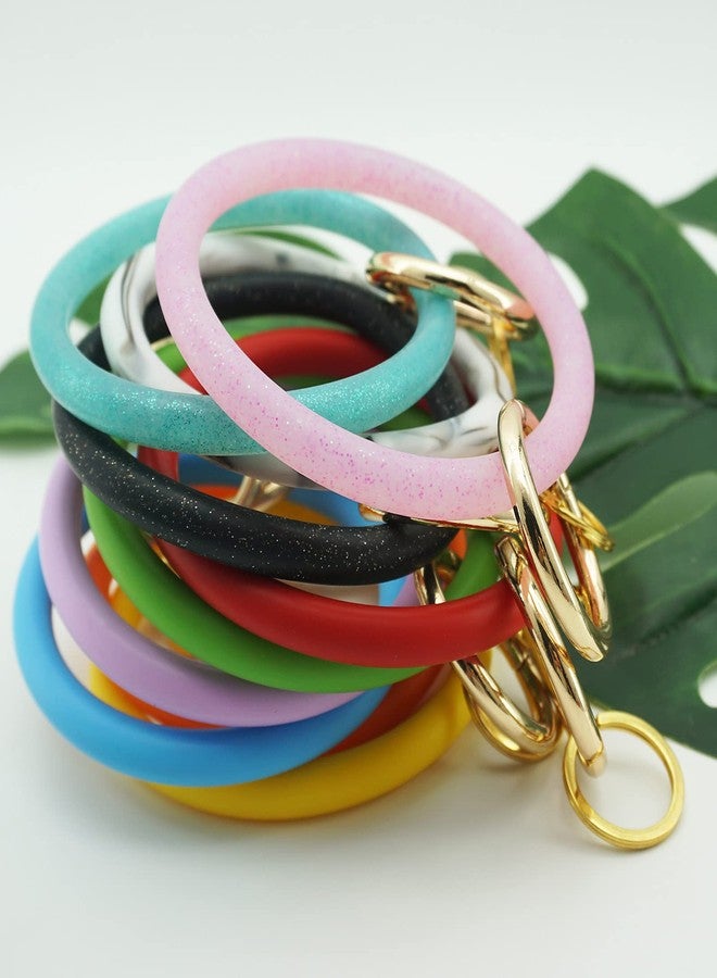 ETHOON Wristlet Keychain Circle Silicone Bangle Keyring Oversized Bracelet Key Ring Holder for Women, Glittery Pink - Image 3