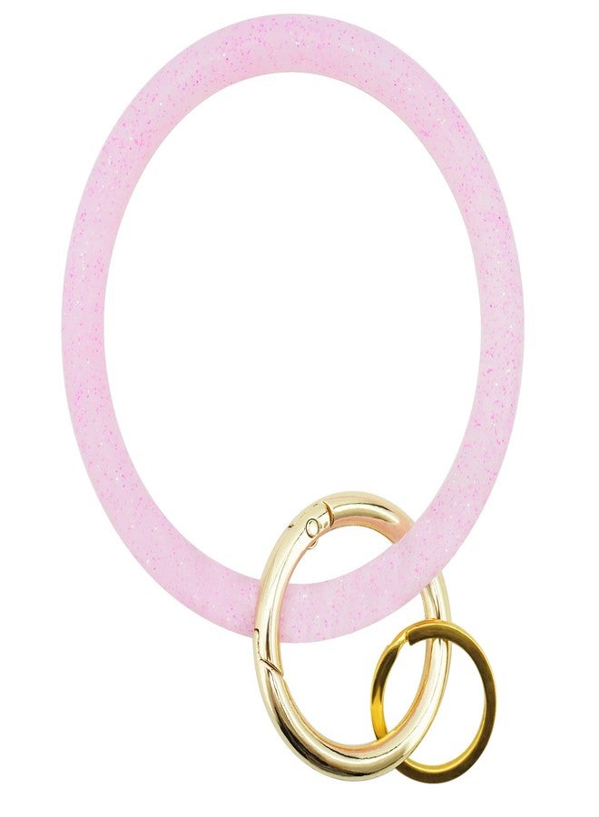ETHOON Wristlet Keychain Circle Silicone Bangle Keyring Oversized Bracelet Key Ring Holder for Women, Glittery Pink - Image 1