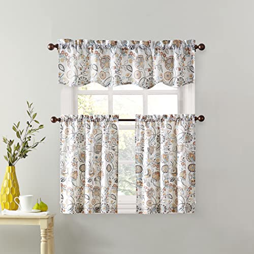 No. 918 Signy Jacobean Pattern Semi-Sheer Rod Pocket Kitchen Curtain Valance, White, 54" W x 14" L - Image 4
