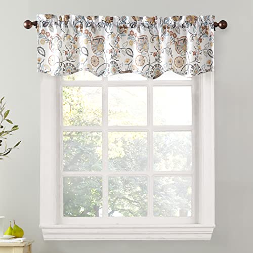 No. 918 Signy Jacobean Pattern Semi-Sheer Rod Pocket Kitchen Curtain Valance, White, 54" W x 14" L - Image 1