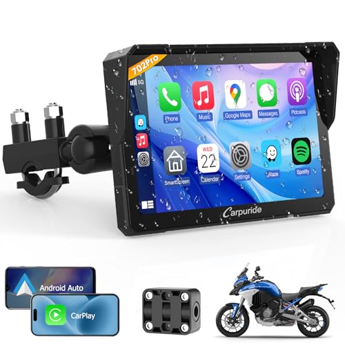 Carpuride W702PRO for Motorcycle CarPlay& Android Auto& Dual Bluetooth - 7" Waterproof GPS Navigation Screen for Motorbike, Music Sharing, Intercom, EQ, Light Sensor, Compass, Barometer - Image 1