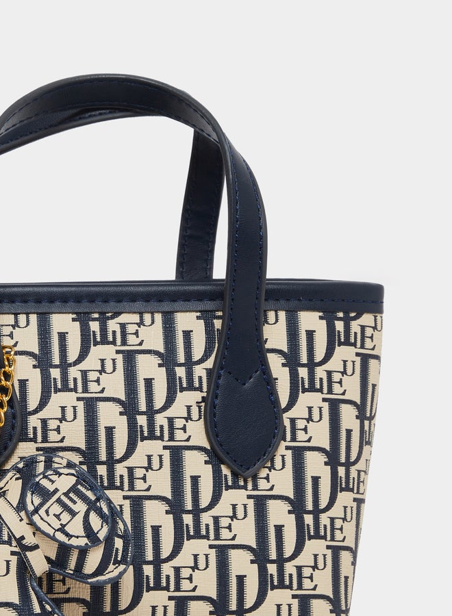 Styli Printed Double Top Handle Handbag with Zip Closure - Image 5