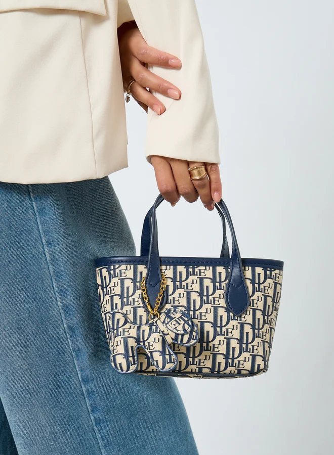 Styli Printed Double Top Handle Handbag with Zip Closure