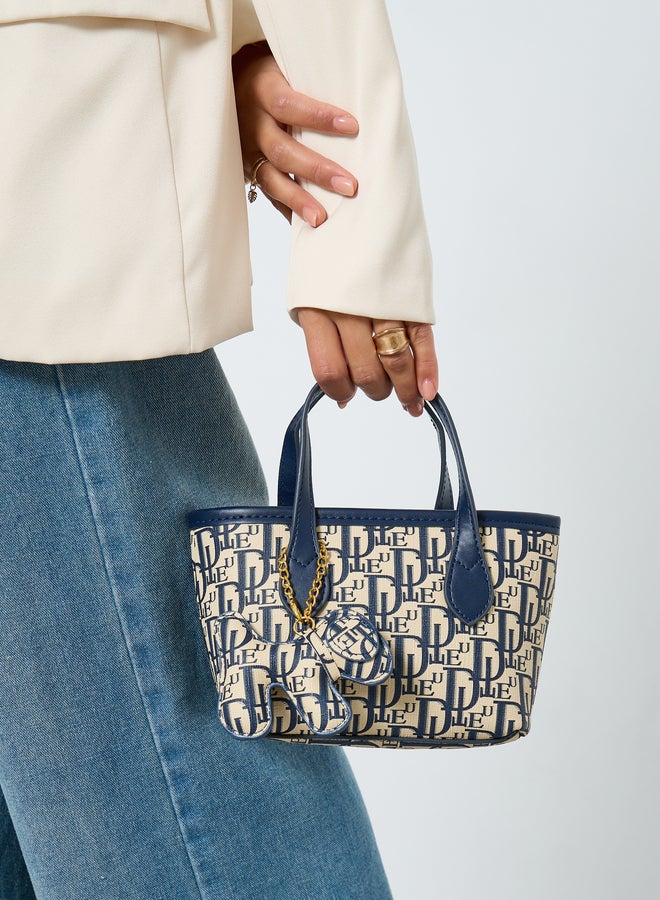 Styli Printed Double Top Handle Handbag with Zip Closure - Image 2