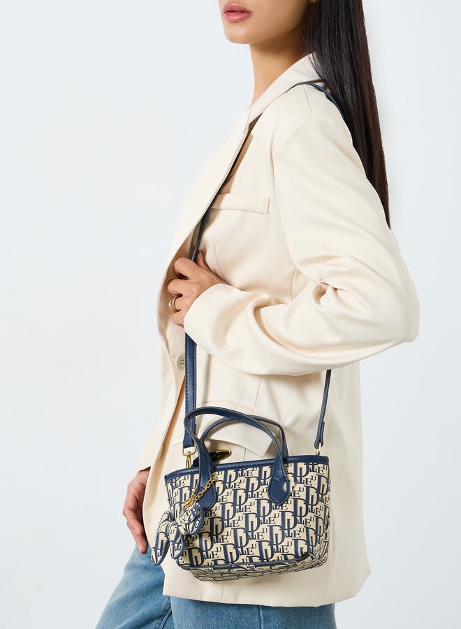 Styli Printed Double Top Handle Handbag with Zip Closure - Image 3