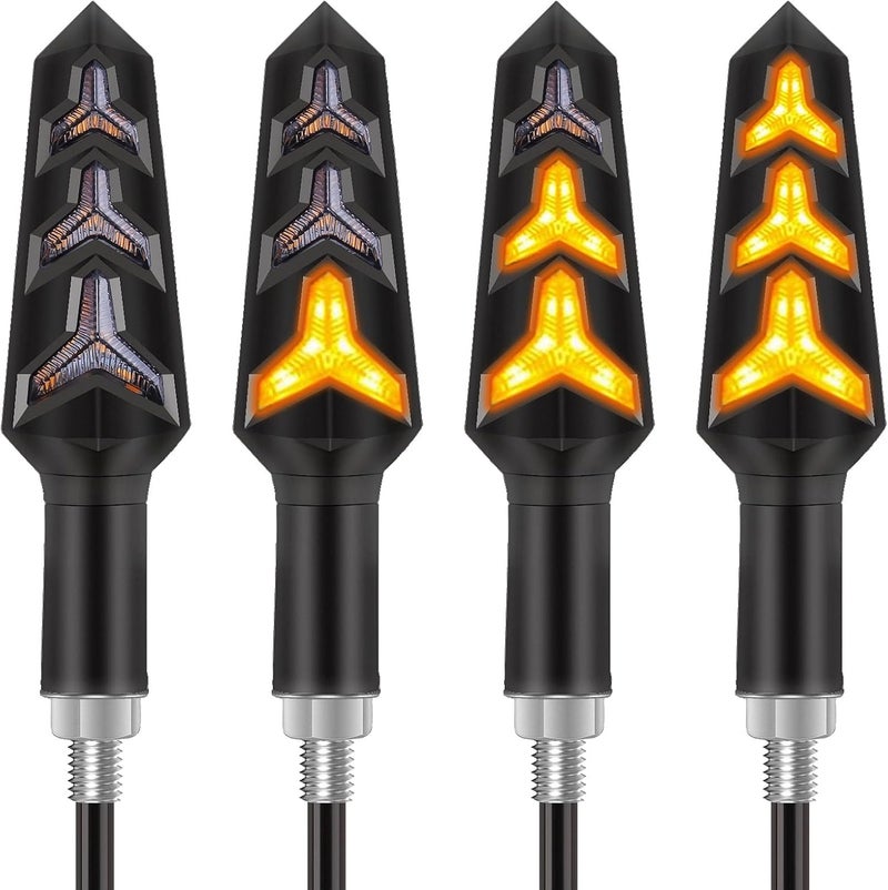 Kinstecks 4PCS Motorcycle Turning Indicators Flowing Turn Signal Lights 12V 12 LEDs Bulbs for Motorbike Scooter Quad Cruiser Off Road-Y Shape - Image 1