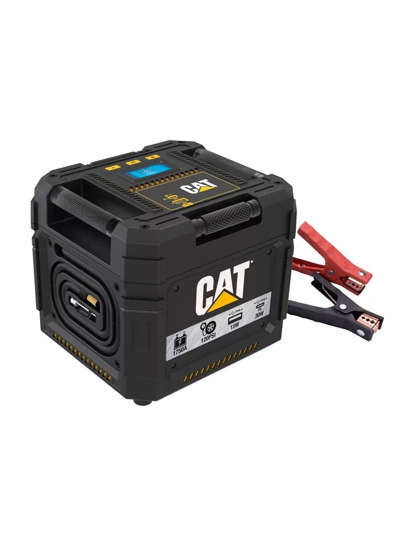 كات جهاز Cube 1750 A المحمول للقفز على البطارية وضاغط الإطارات الرقمي PPSCL3I – جهاز تشغيل بطارية، ضاغط هواء للإطارات، مزود بمنفذي طاقة USB Type-C وType-A، مع مصباح LED.  - Image 1