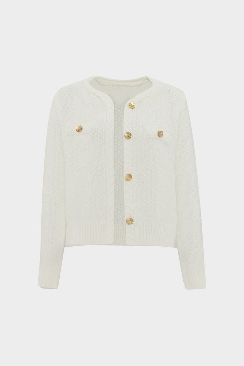 Açelya Okcu Premium Crew Neck Unclosed Openwork Women's Wool Knitwear Cardigan  - Image 1