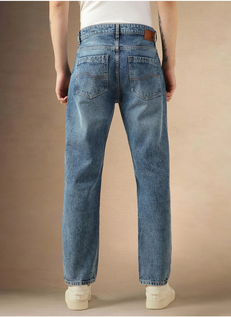 Dennis Lingo Men's Indigo 100% Cotton Solid Full Length Relaxed Fit Jeans