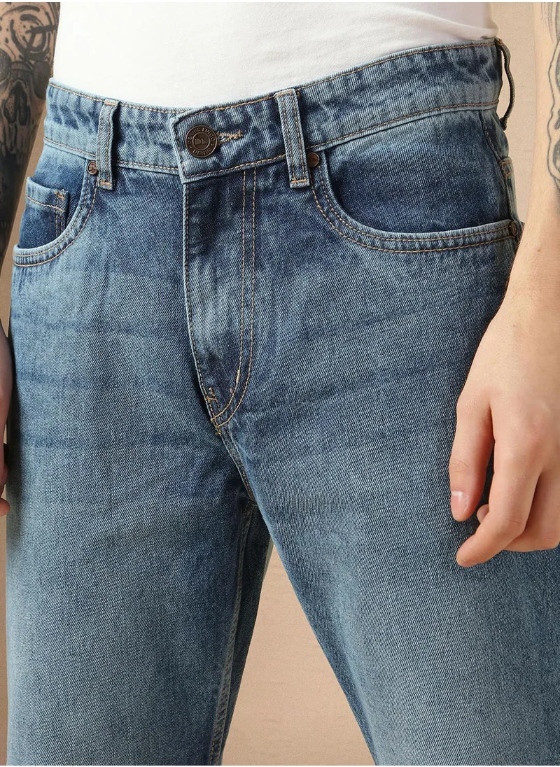 Dennis Lingo Men's Indigo 100% Cotton Solid Full Length Relaxed Fit Jeans
