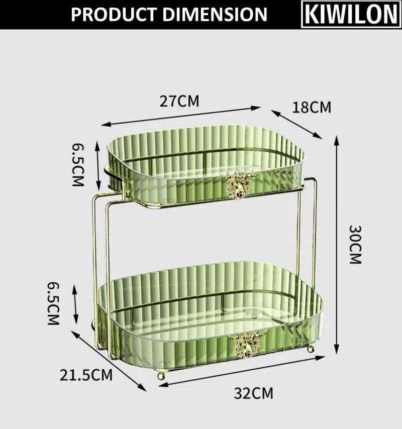 Kiwilon 2 Tier Metallic Golden Countertop Organizer for Kitchen and Bathroom with Removable Plastic Basket Shelf (Green) - Image 3